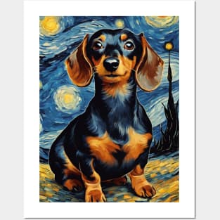 Dog Breed Dachshund in a Van Gogh Starry Night Art Style Posters and Art